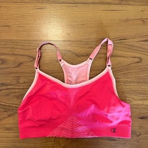 Hot pink with light pink trim Champion Sports Bra.